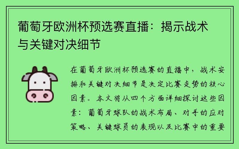 葡萄牙欧洲杯预选赛直播：揭示战术与关键对决细节