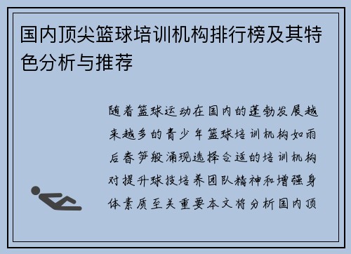 国内顶尖篮球培训机构排行榜及其特色分析与推荐